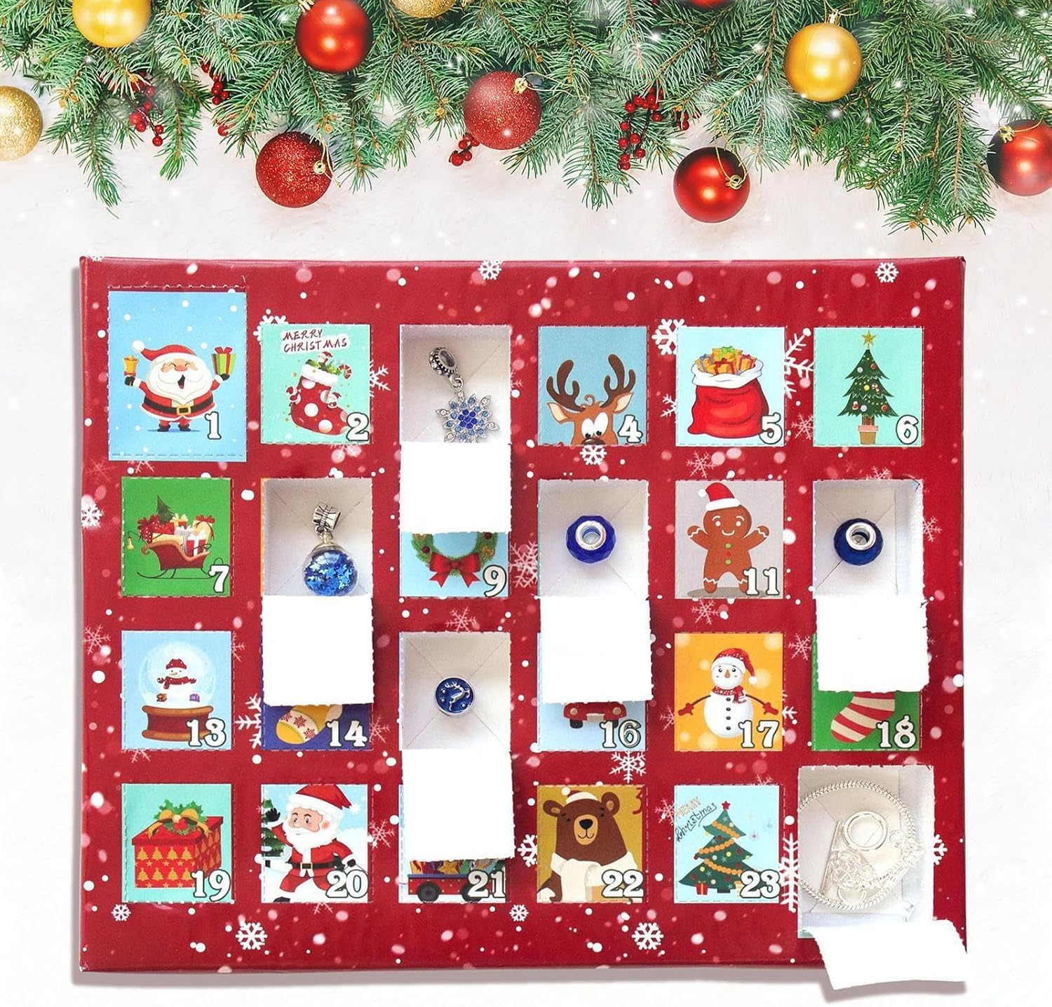 Bracelets Advent Calendar, Bracelets Advent Calendar Kit with 22 Charm and 2 Bracelets, Unique 24 Days Jewelry Christmas Countdown Calendar (Red) image number 5