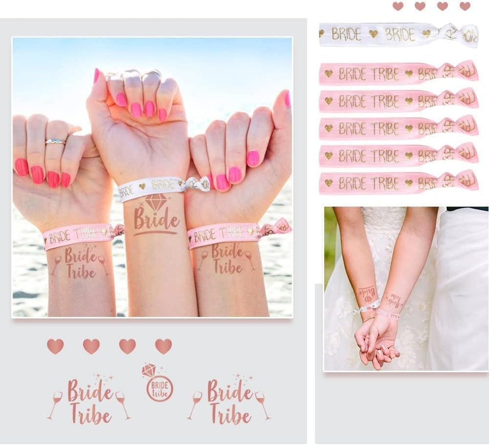 21Pcs Bride Team Wristbands,White and Pink Hen Party Favour Hair Bands, Elastic Bride Tie Accessories for Bachelor Party Wedding Bridal Shower Decorations image number 3