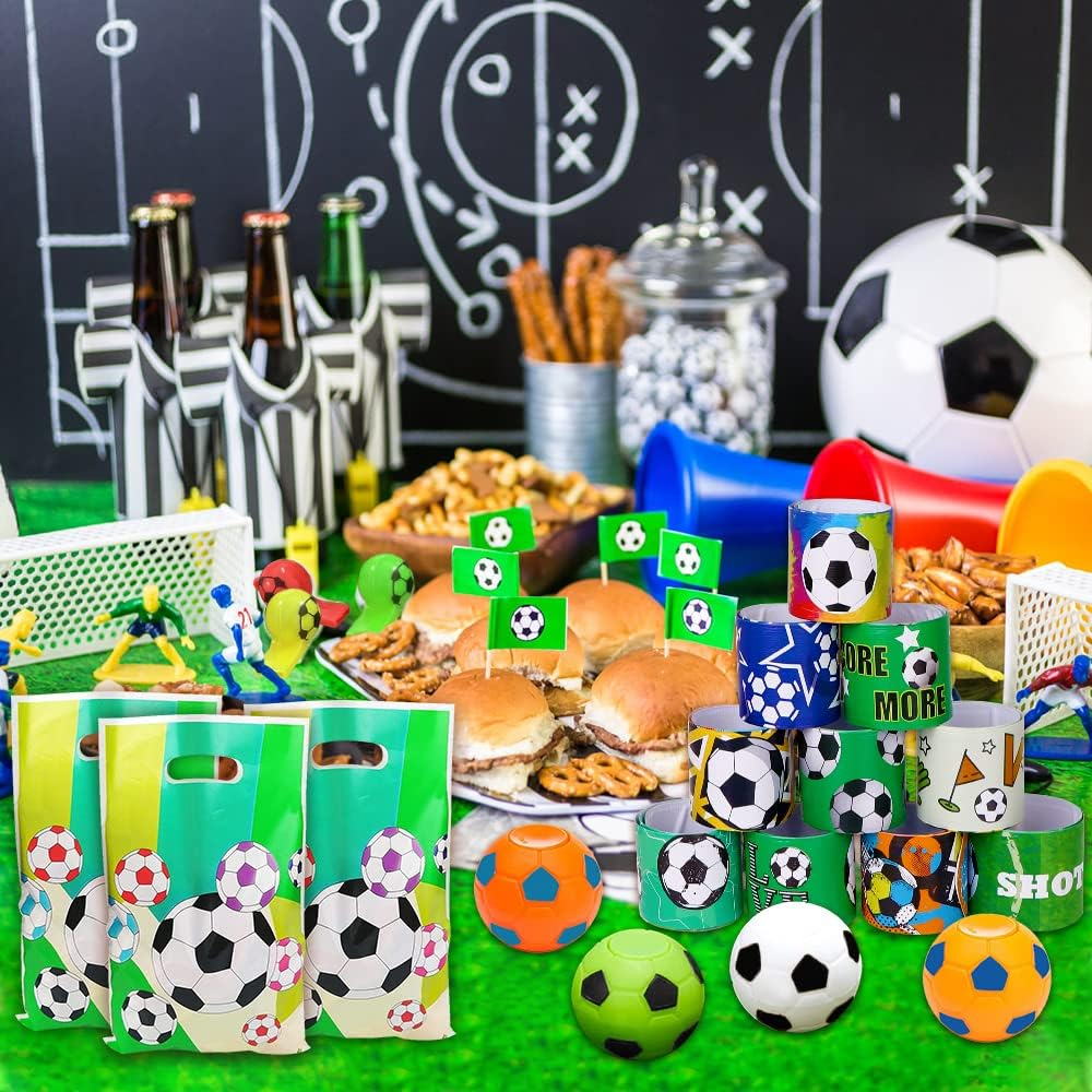 YUJUN 112 PCS Soccer Party Favors Set , Soccer Toy Soccer Fidget Spinners Slap Bracelet Whistle Tattoos Stickers Keychains for Kids Soccer Themed Birthday Party Favors Goodie Gifts Bags Decorations image number 5