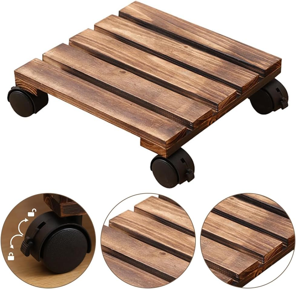 2 Pack Plant Stand,Plant Saucers,Plant Caddies,Plant Dolly Rolling,Sliding Wheels Tray,With Wheels Plant Dolly Rolling Plant Stand Plant Roller with Casters for Indoor and Outdoor,Square image number 4