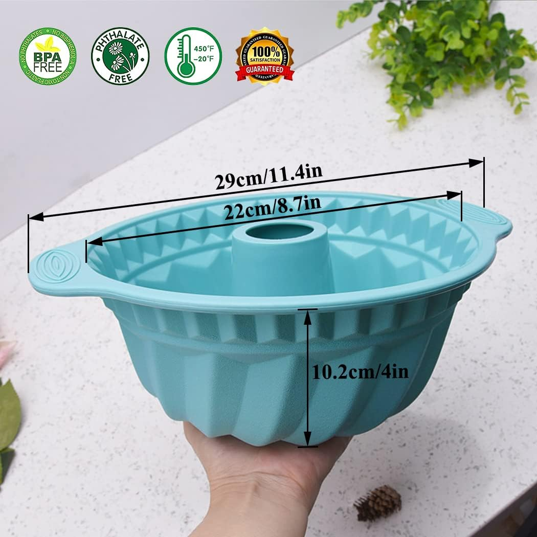 Kenond Silicone Fluted Pans, Non-Stick with Sturdy Handle, Baking Molds, Perfect Bakeware for Cake, Jello, Gelatin, Bread, Para Gelatinas, 9.5 Inch (Blue) image number 6