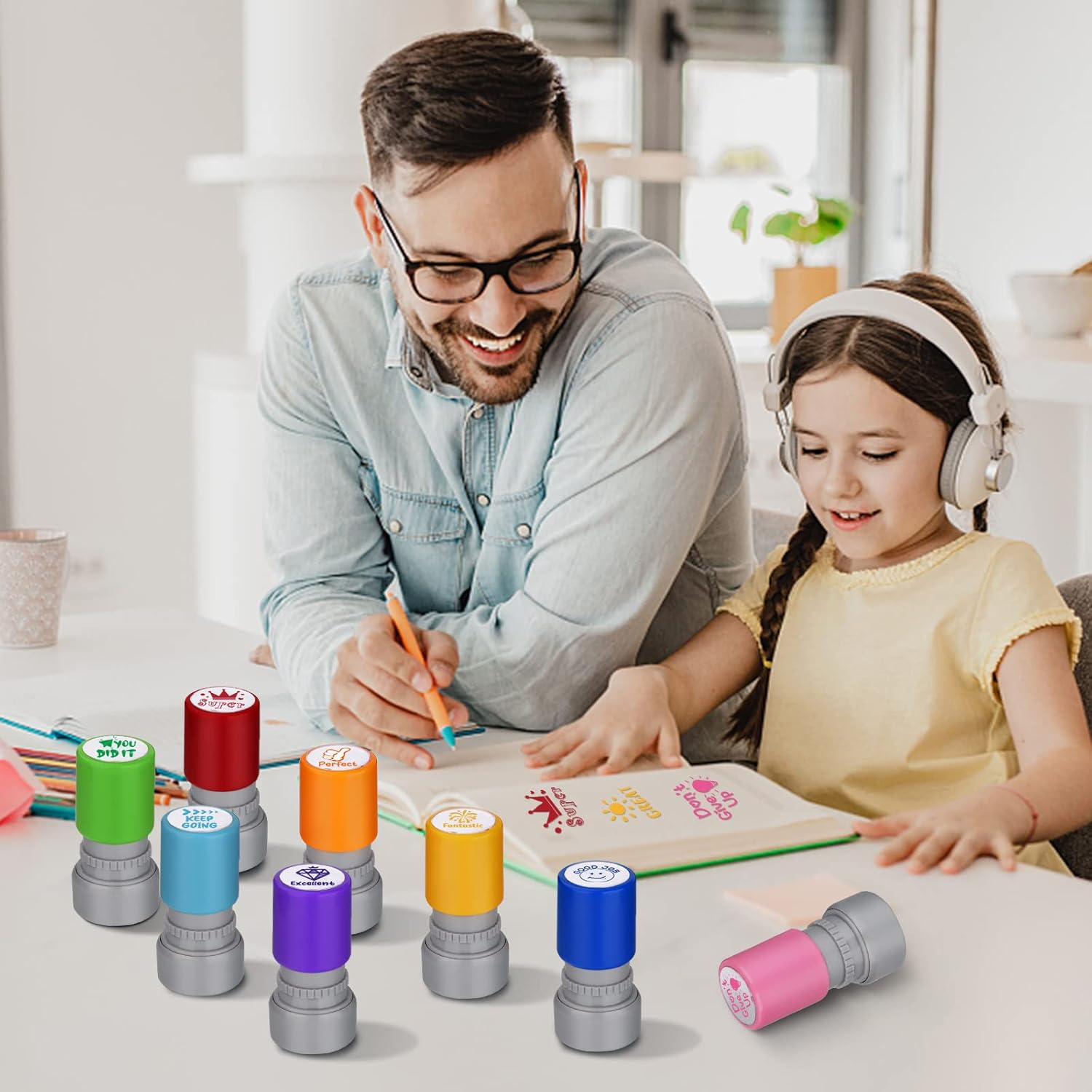 Vakuny 12 Pieces Teacher Stamps - Classroom Must Haves for Teachers - Self Inking Stamps for Teachers Supplies - Grading Stamps Encouraging Motivational Teacher Gifts Supplies for Homework image number 5