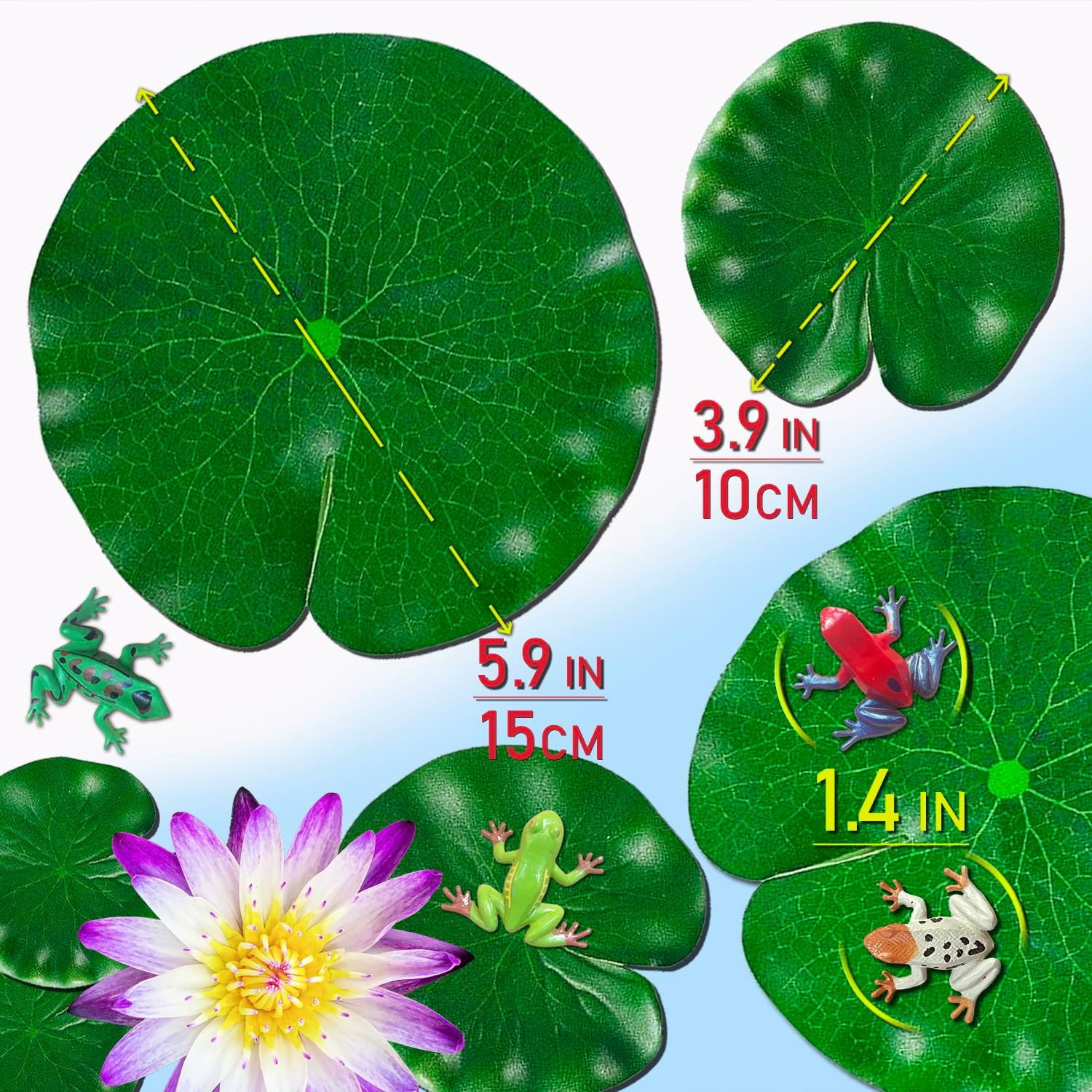 17Pcs Aquarium Decoration Set.Plastic Frogs and Lily Pads for Lake,Fish Tank Accessories Aquarium Decorations Plants.Artificial Pond Plants Ornaments for Pool Aquarium Decoration, (Set a -17) image number 2