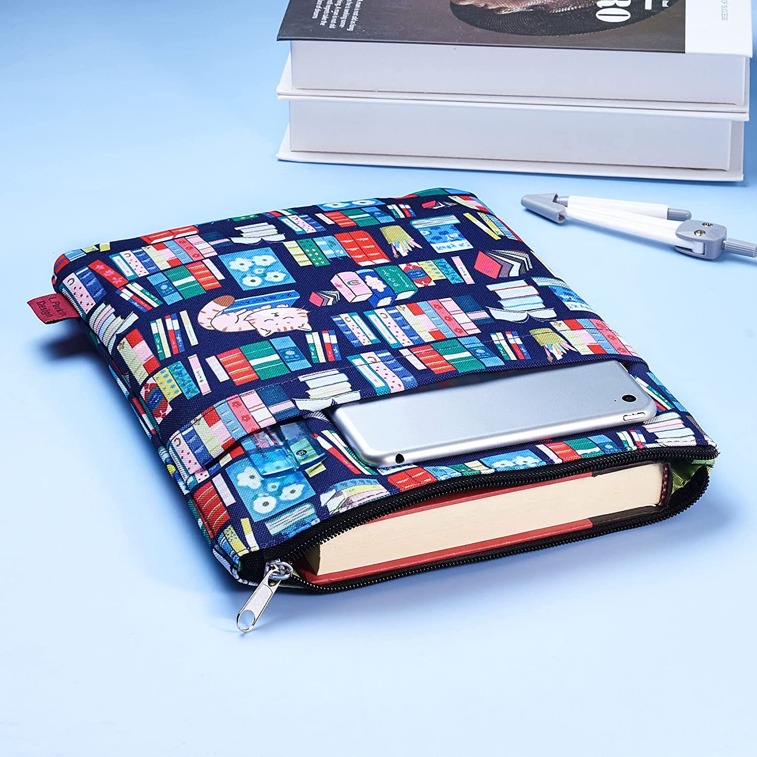 Cute Bookshelf Book Sleeve, Book Sleeves with Zipper, Book Protector Book Covers for Paperbacks, 11 X 8.5 Inch, Bibliophile Gifts image number 3