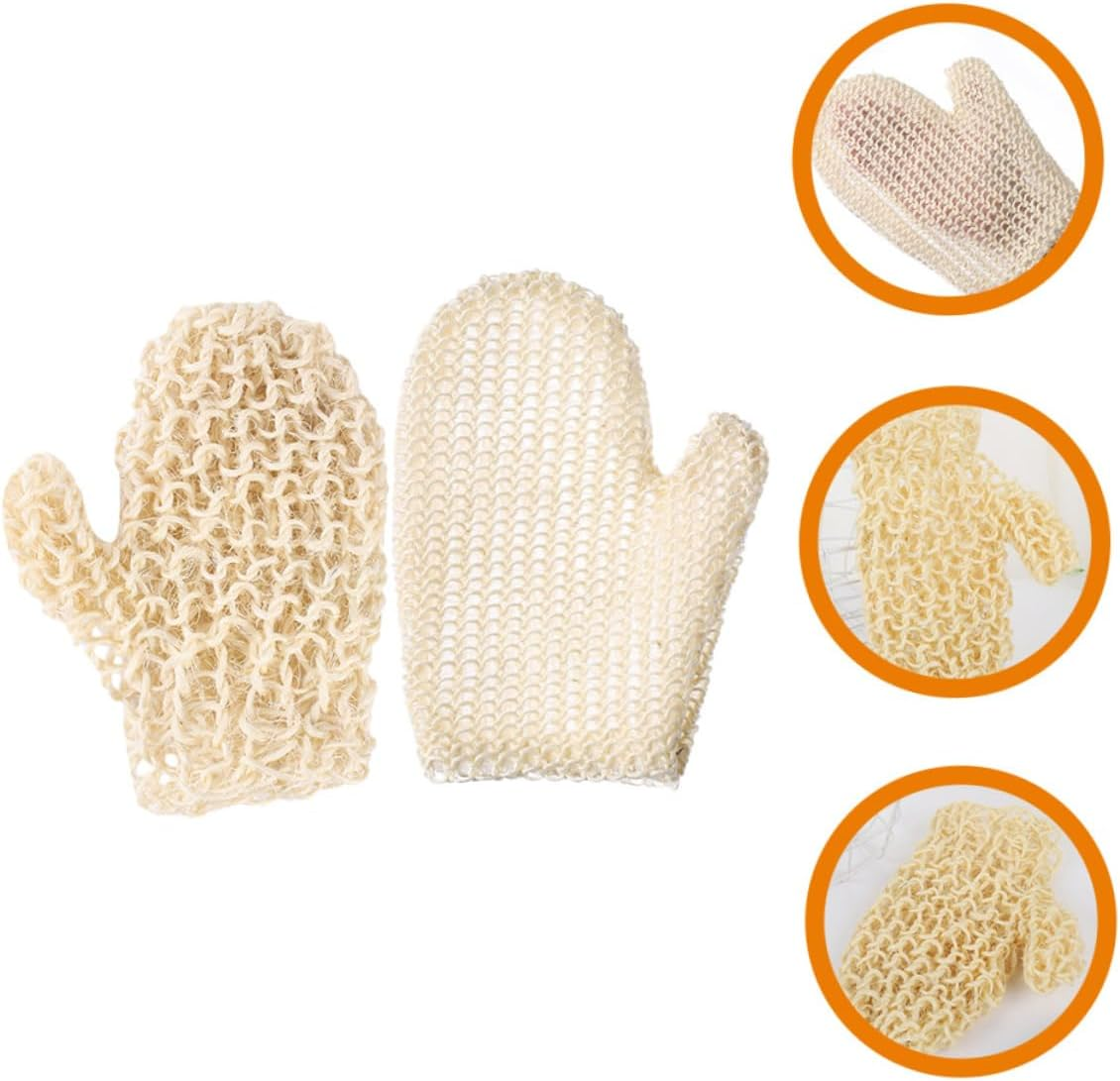 Double Sided Exfoliating Gloves and Bath Mittens Set, Natural Sisal Body Scrubbing Gloves for Shower, Deep Skin Exfoliation and Dead Skin Removal, Suitable for Men and Women Daily