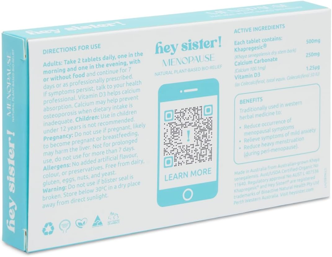 Hey Sister! OG Menopause Plant-Based Relief &ndash; Targeted Support for Hot Flushes, Bloating, Fatigue & Mood Swings &ndash; 14 Tablets