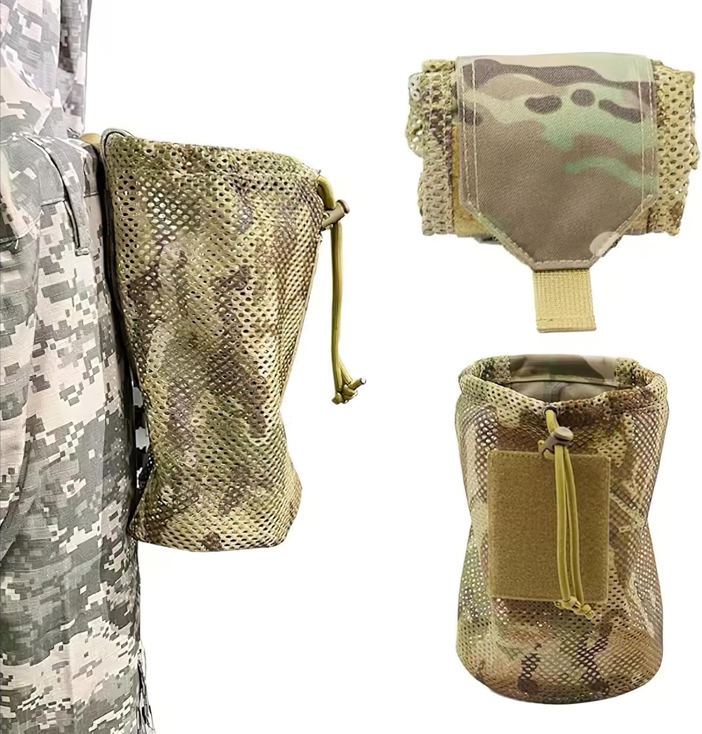 Outdoor Mesh Dump Pouch Bag,Drawstring Dump Pouch,Waist Storage Bag Belt Drawstring Organizer,Foldable Utility Pouch with Quick-Release Mesh,Large Capacity Mesh Quick-Release Utility Pouch image number 3