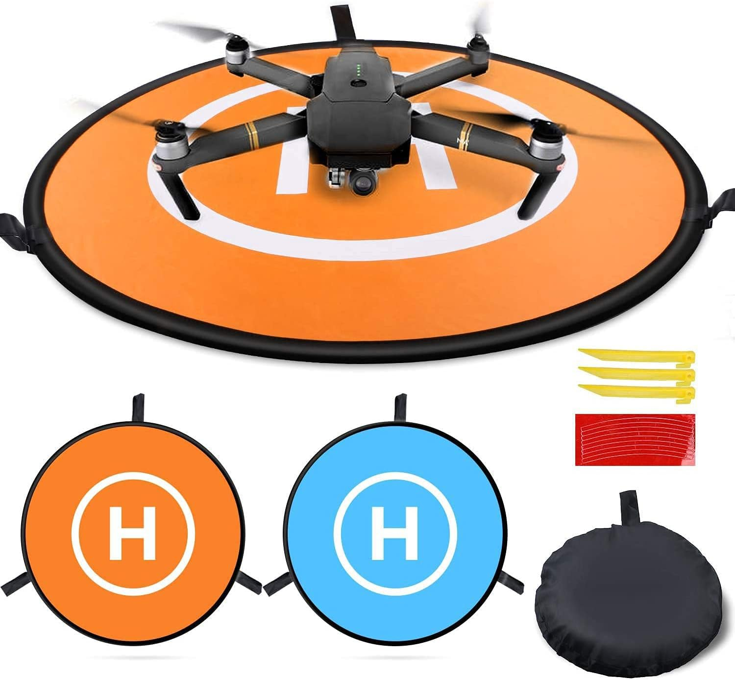 Drone Landing Pad 75Cm/30Inch by MMOBIEL &ndash; Universal Waterproof Pad Double-Sided &ndash; RC Drones Quadcopter Landing Mat &ndash; Universal Compatibility with DJI, Hubsan, Etc. &ndash; Incl. Reflection Tape and Pins image number 6