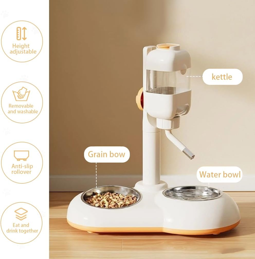 Dog Drinking Fountain with Stand, Pet Standing Drinking Fountain Bowl Removable, Double Bowl Adjustable Automatic Drinking Fountain, Pet Slow Drinking Bottle for Indoor Pet Water Feeding image number 3