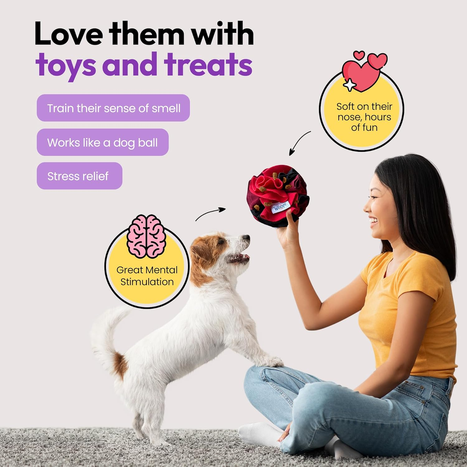 Snuffle Ball for Dogs - Soft Interactive Toy for Mental Enrichment, Slow Feeding, Boredom & Stress Relief, Foraging - Thick & Durable Polar Fleece Treat Ball for Dogs - 7.9", Large, Strawberry image number 7