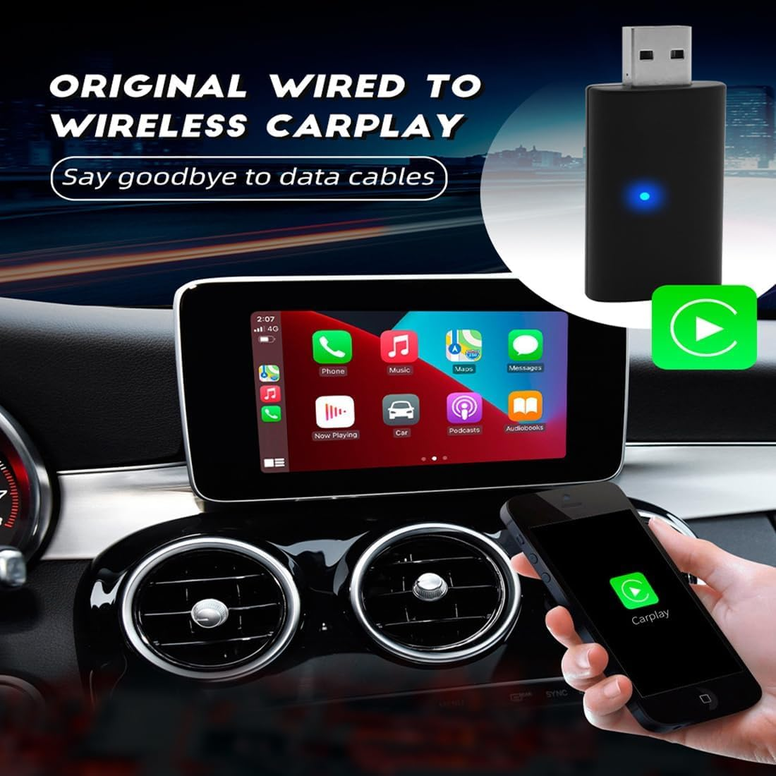 Carplay Adapter for Ios Phone Car (Ios 10.0 and Above) OEM Wired to Wireless Carplay USB Dongle Plug and Play 5V Carplay Dongle