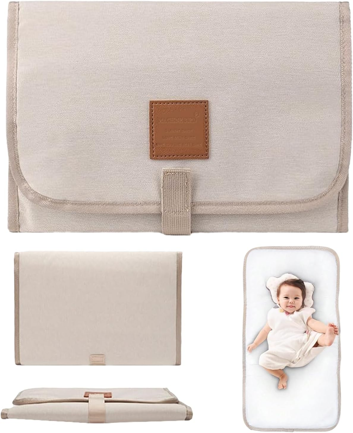 Baby Changing Mat, Travel Changing Mat, Foldable and Portable, Suitable for Travel, Family, and Outdoor Use (Ivory)