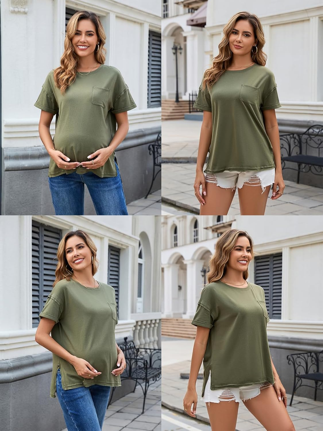 Ecavus Women'S Maternity T-Shirt Oversized Short Sleeve Loose Fit Cotton Blend Pregnancy Top Casual Wear image number 6