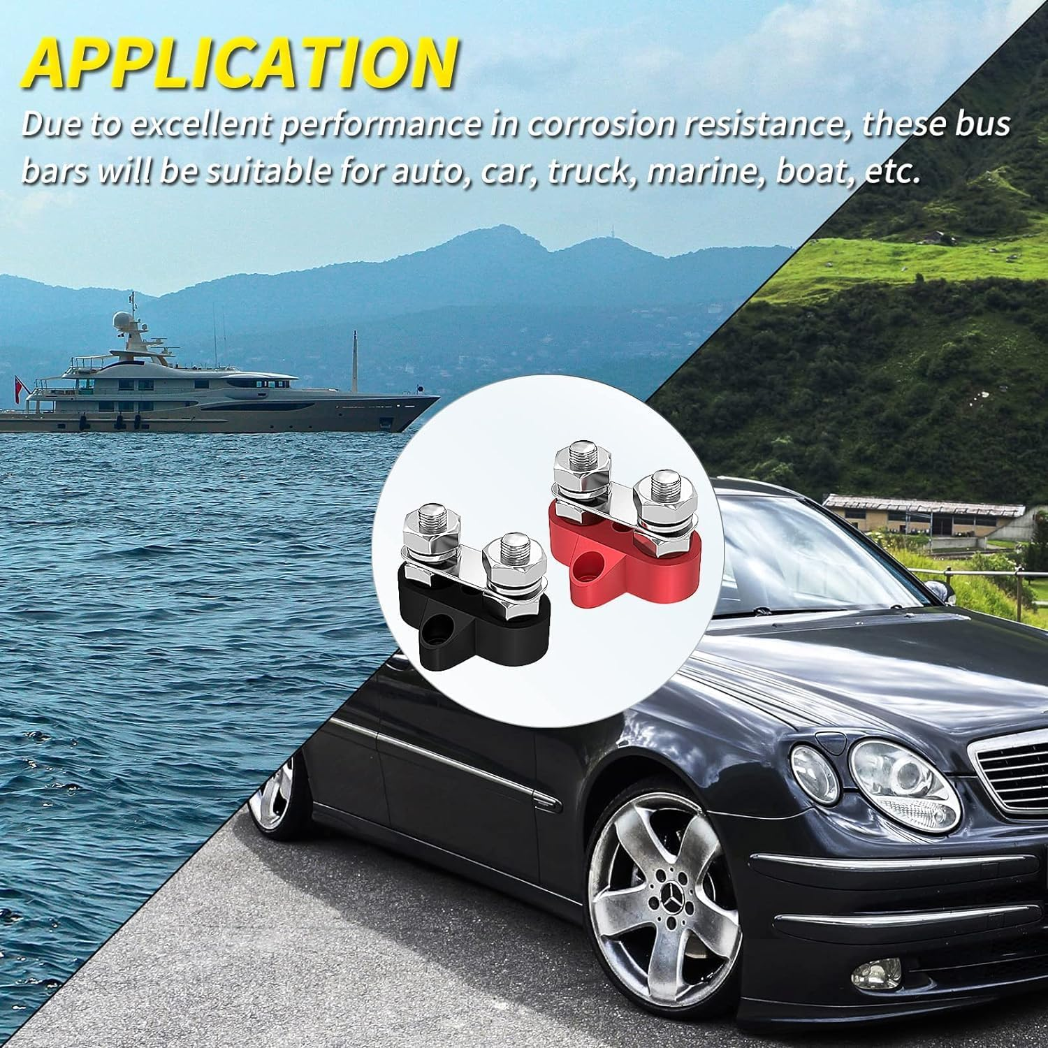 5/16" Bus Bar 12V 200A Battery Wire Power Distribution Terminal Block M8 Dual Studs Junction Block Post Positive&Negative Busbar for Auto Car Marine Boat image number 6