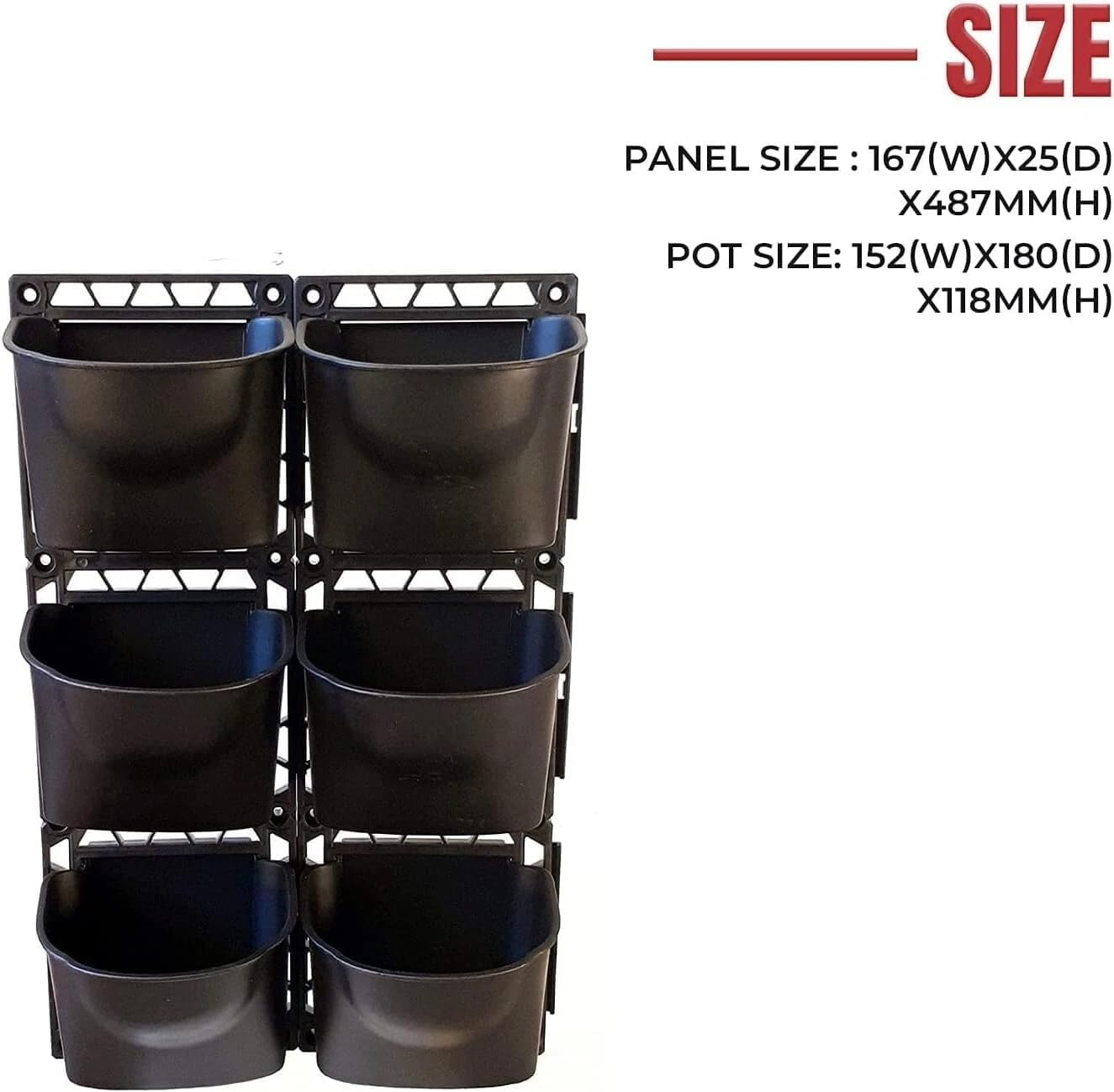 Wall Mounted Garden Planter Kit - Vertical Wall Planter with 6 Plastic Hanging Plant Pots, Space Saving Indoor Outdoor Herbs Flowerpot for Office Garden Balcony and Home Decor - (Black) image number 2