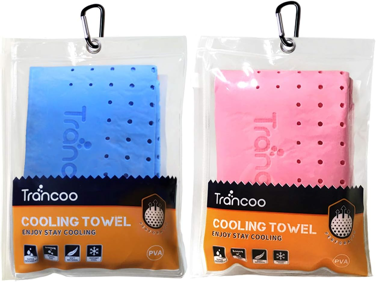 2 Packs PVA Cooling Towel(33"X7.85",Perforated Chill Towel, PVA Cooling Scarf,Sweat Rags for Workout, Gym Towel, Neck Warp Sports Towel for Running, Hiking,Swimming Golf (Blue+Pink)