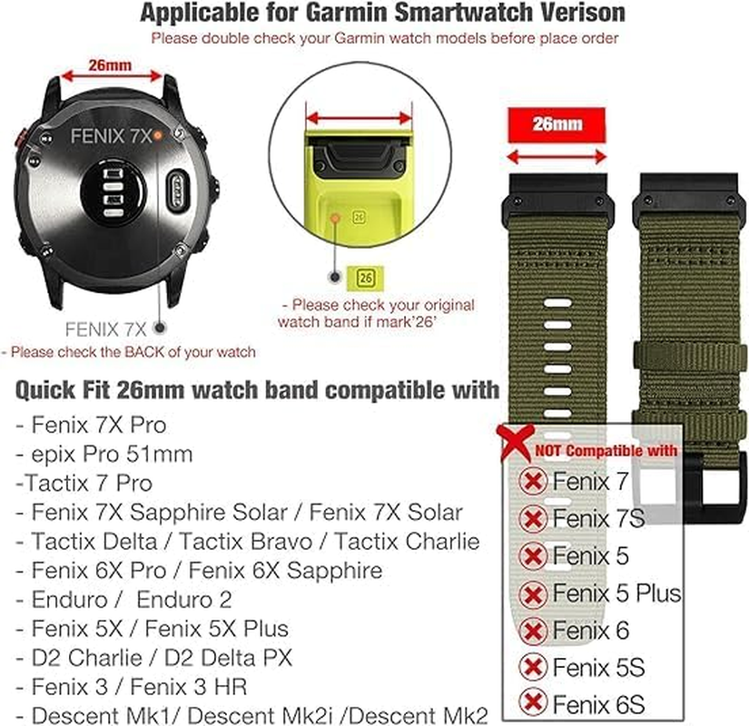 Fleshy Leaf Nylon Watch Bands for Garmin Fenix 8 51Mm, Fenix 7X / Fenix 6X / Fenix 5X/Enduro 2, Quick Fit 26Mm Adjustable Woven Nylon Sports Wrist Strap with Stainless Steel Clasp for Tactix 7 Pro, Epix Pro 51Mm image number 1