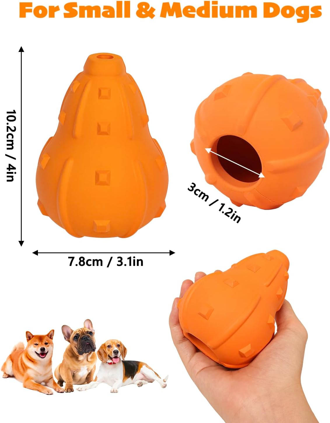Treat Dispensing Dog Toy, Interactive Puzzle Feeder Fillable Enrichment Toys, Tough Rubber Puppy Chew Toy for Small Medium Dogs (Orange) image number 4