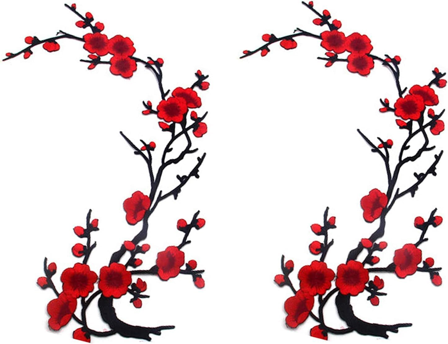 Iron on Patches,Embroidery Patches,Applique for Clothes Dress Pants Hats Jeans, Sewing Flowers Applique DIY Accessory,2Pcs Plum Blossom Patch,Red/Black image number 3