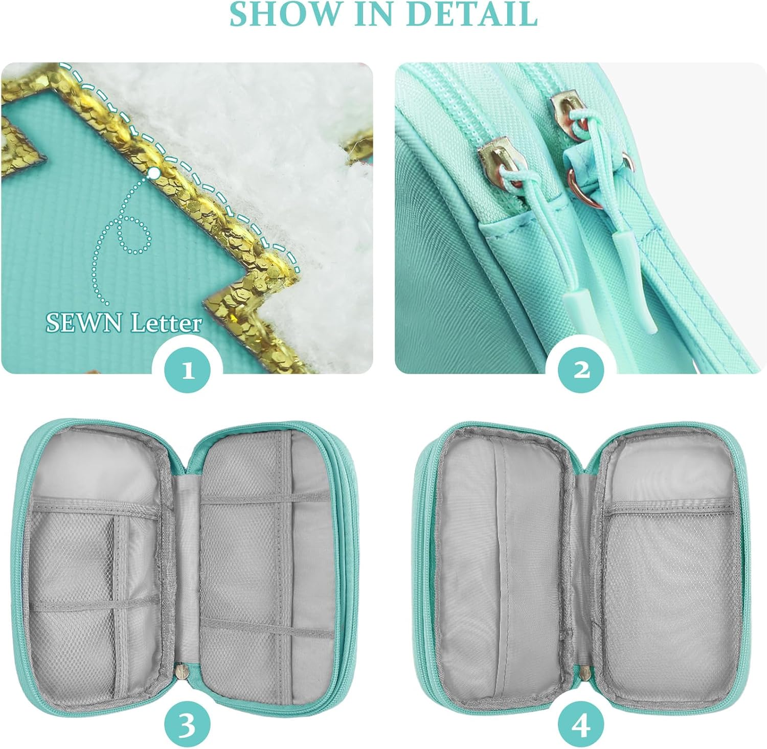 COSHAYSOO Electronics Organizer Bag Travel with Chenille Letter Patch TECH Traveling Must Have Accessories Cute Personalized Gift for Women Cable Cord Charger Storage Pouch (Greenish Blue) image number 6