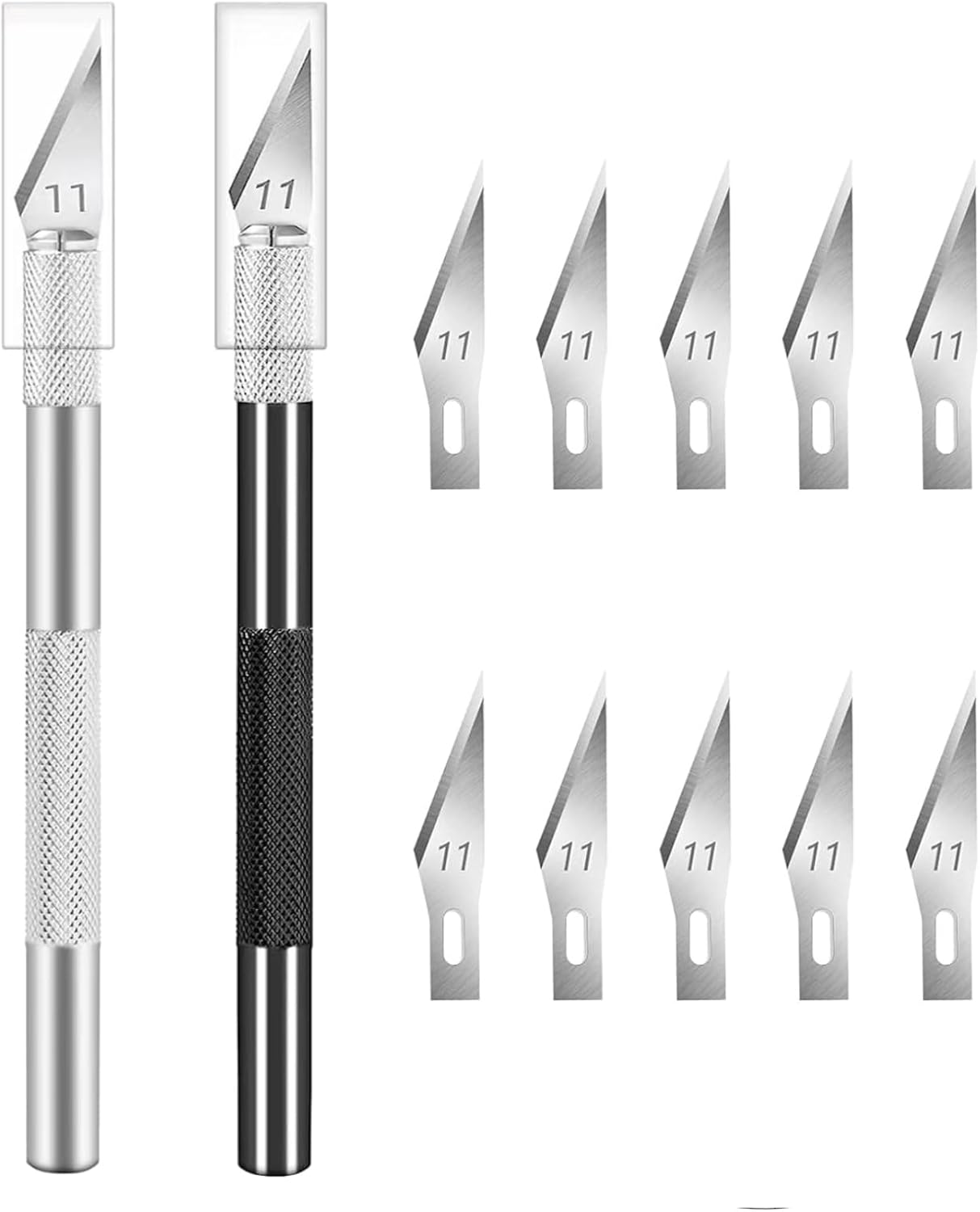 2 Pcs Craft Hobby Knife Set, Exacto Art Knife for Fondant, Precision Knife for Crafts, Leather with 10 Pcs Stainless Steel Blade Kit (Black and Silver) image number 2
