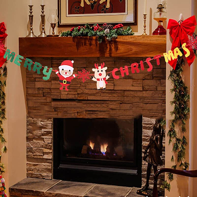 Merry Christmas Banner Felt Christmas Santa Flags Banner Hanging Xmas Decorations - 2.8M Decorative Hanging Xmas Garland for Home, Office, and Market Displays image number 5