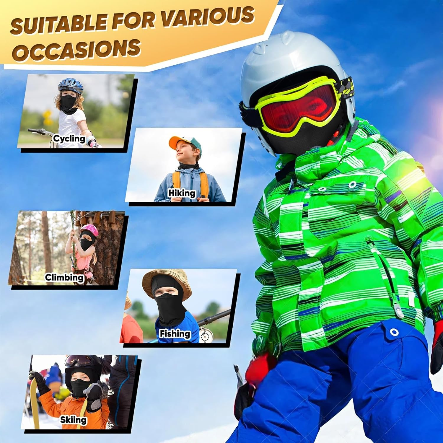 Ameceres Kids Balaclava Thick Windproof Face Warmer Winter Outdoor Sports Skiing image number 5
