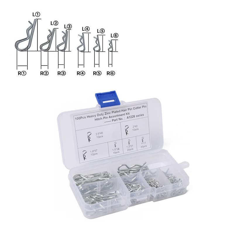 AIMALL 100PCS R Clips Pin Heavey Duty Hitch Zinc Plated Assortment Tractor for Tractors, Cars, Trucks, Trailers, Power Equipment, Quick Installation, Corrosion Resistant image number 2