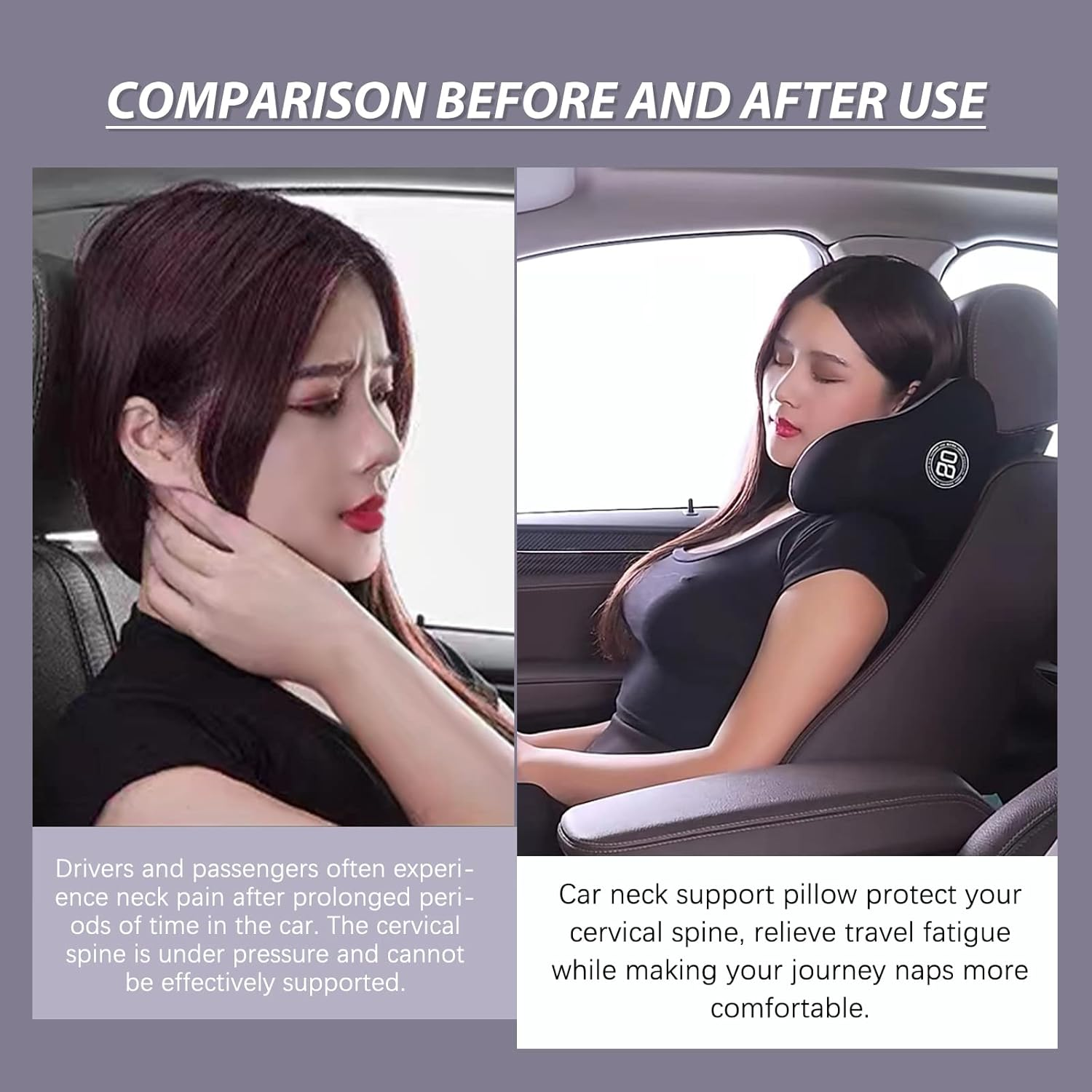 SPRFUFLY U-Shaped Car Headrest Pillow for Sleeping, 100% Memory Foam Car Pillow with Breathable Removable Cover, Ergonomic Design - Ideal Car Companion for Naps & Neck Pain Relief (Black, 1PC) image number 5