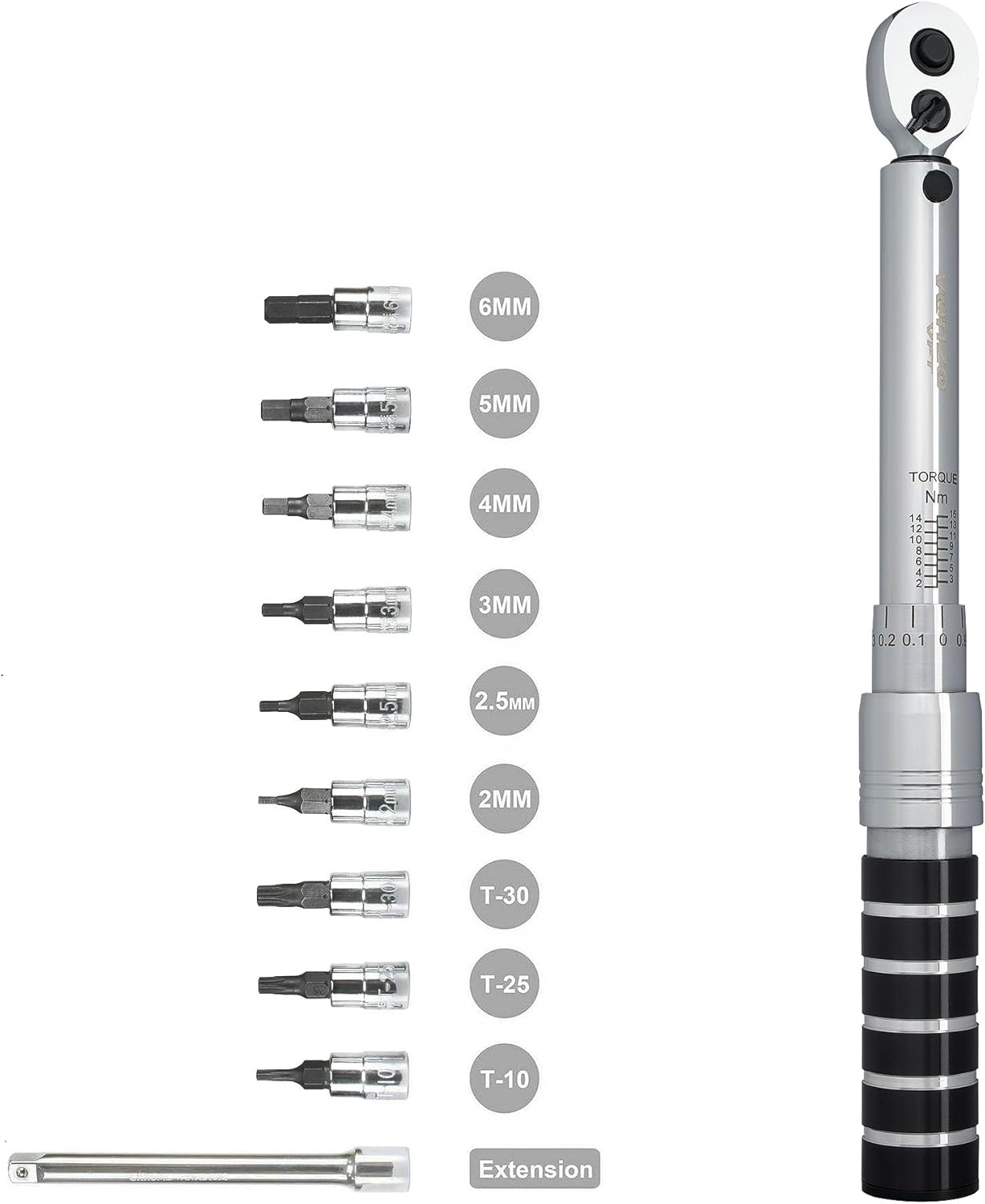 Venzo 1/4 Inch Driver Click Torque Wrench Set - 2 to 15 Nm - Small Adjustable - Great Maintenance Tool for MTB, Mountain, Road Bike & Motorcycle - All Bits Are Included as a Kit