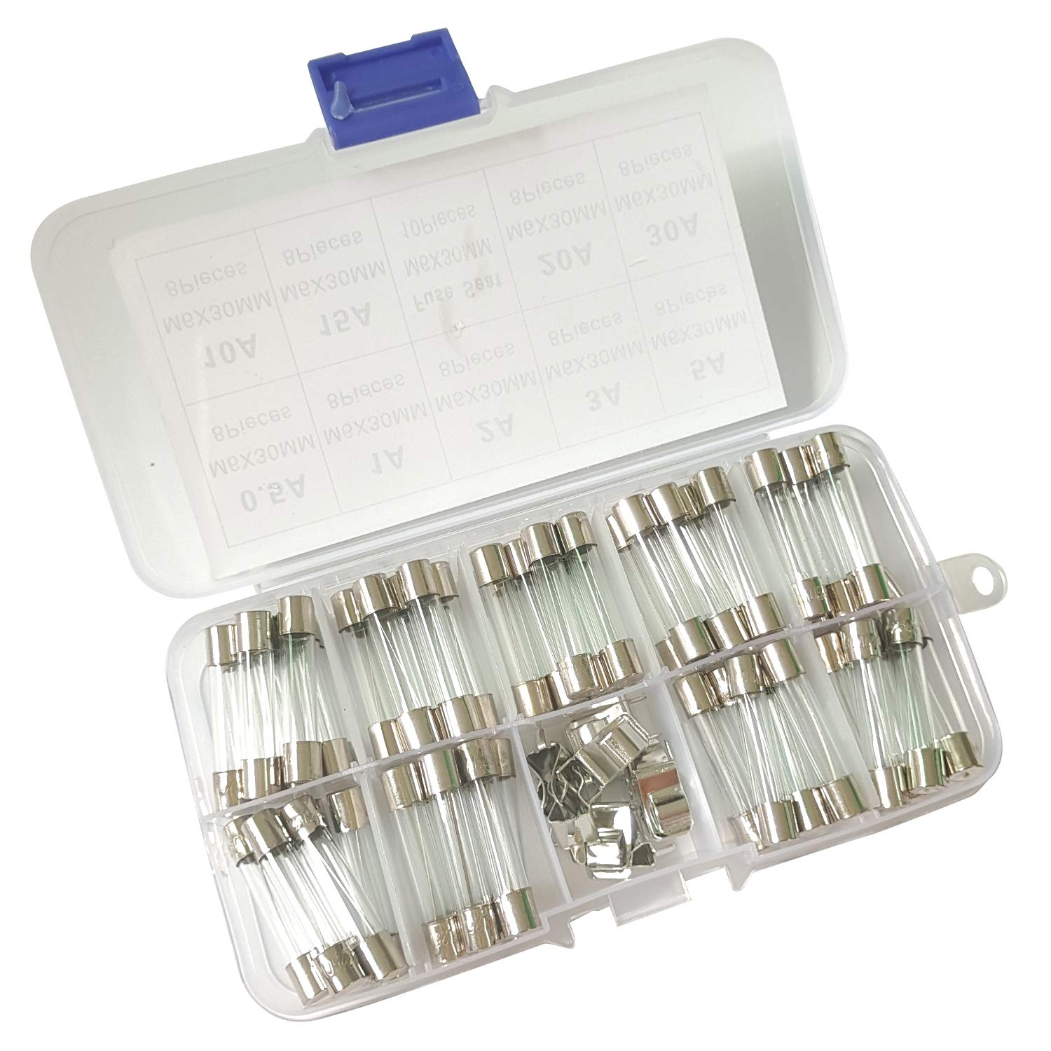 ALLNICE M6 X 30 Mm Glass Cartridge Fuse Quick Glow Tube Fuse Assortment Kit 0.5A 1A 2A 3A 5A 10A 15A 20A 30A, 72PCS and 10PCS Fuse Seat (Type 1: M6 X 30 Mm) image number 3