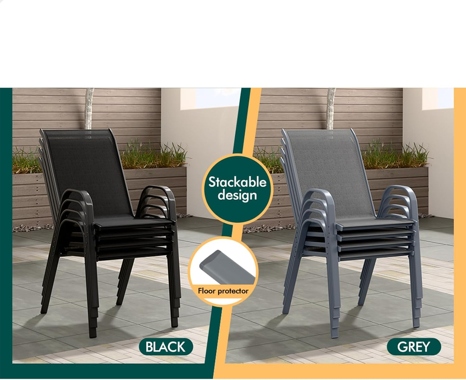 ALFORDSON Outdoor Patio Bistro Chairs 2 Pcs Uv-Resistant PE Wicker, 2X Stackable Outdoor Lounge Chairs with Metal Frame for Conversation Set Coffee Table, Grey image number 2