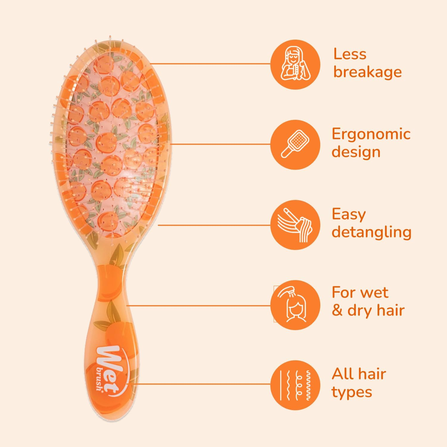 Wet Brush Original Detangler, Peach (Tutti Fruity), Ultra-Soft Intelliflex Bristles Glide through Tangles, Detagnling Hair Brush, All Hair Types (Wet & Dry), Women & Men, Limited Edition