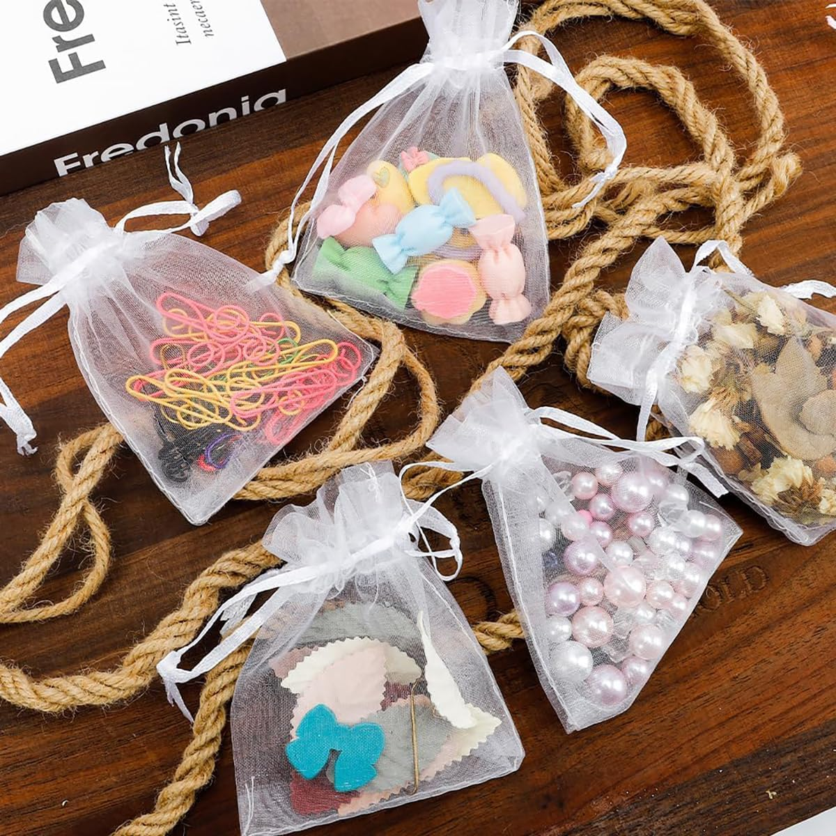 Organza Bags Small Mesh Bags Drawstring 3X4 Inch 50PCS White Sheer Wedding Party Favor Bags Mesh Gift Sachet Pouches Jewelry Gift Bags Mini Candy Bag for Graduation Party Festival Christmas New Year image number 3