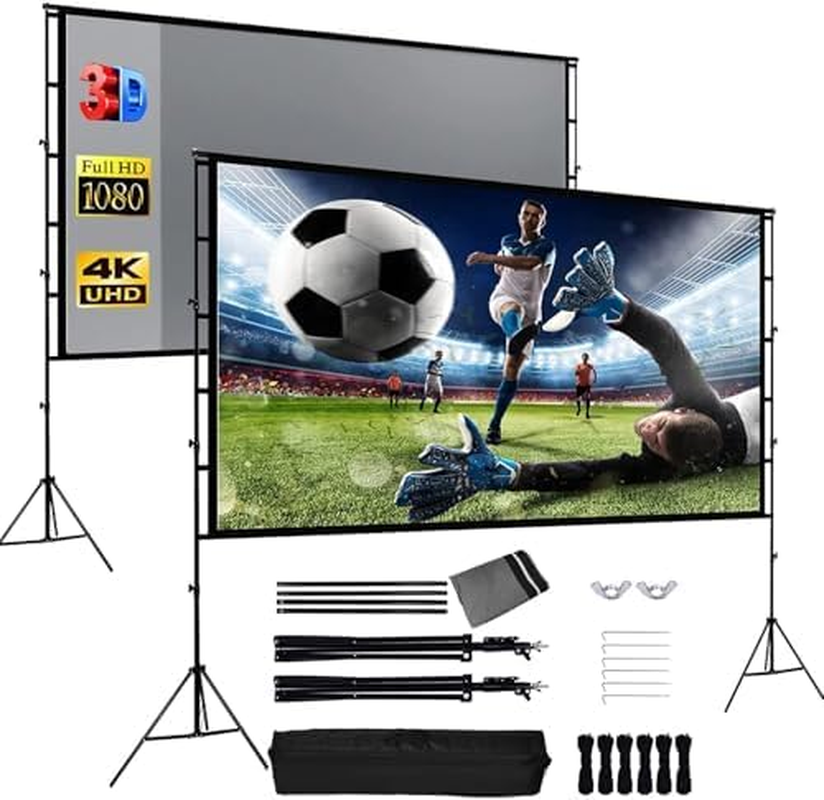Generic Projector Screen with Stand Foldable Portable Movie Screen 150 Inch 16：9 HD 4K 1080P Wrinkle-Free Movie Projection Screen with Carry Bag (120 In, anti Light Screen) image number 1