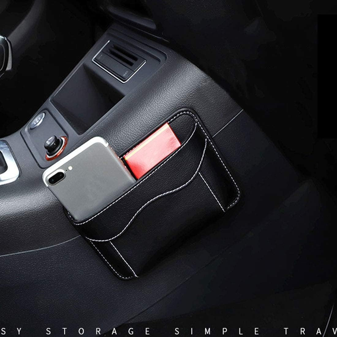 Car Side Pocket Organizer, PU Leather Storage Pocket Pouch Cell Phone Sunglasses Holder for Car image number 3