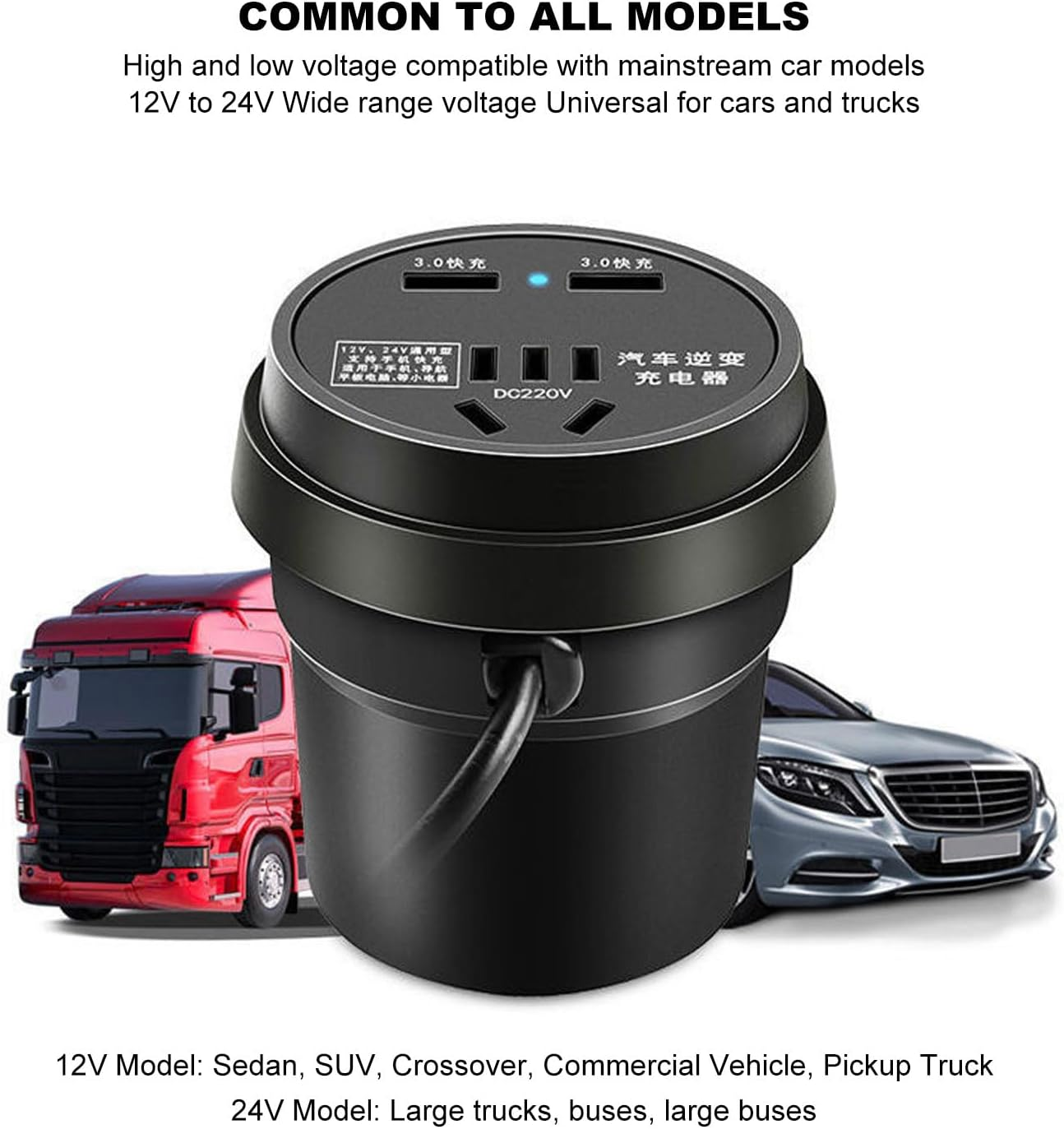 150W Car Power Inverter, DC 12V to AC Converter, QC3.0 Fast Charging Port and 1 AC Socket for Laptop Mobile Phones Converter image number 5