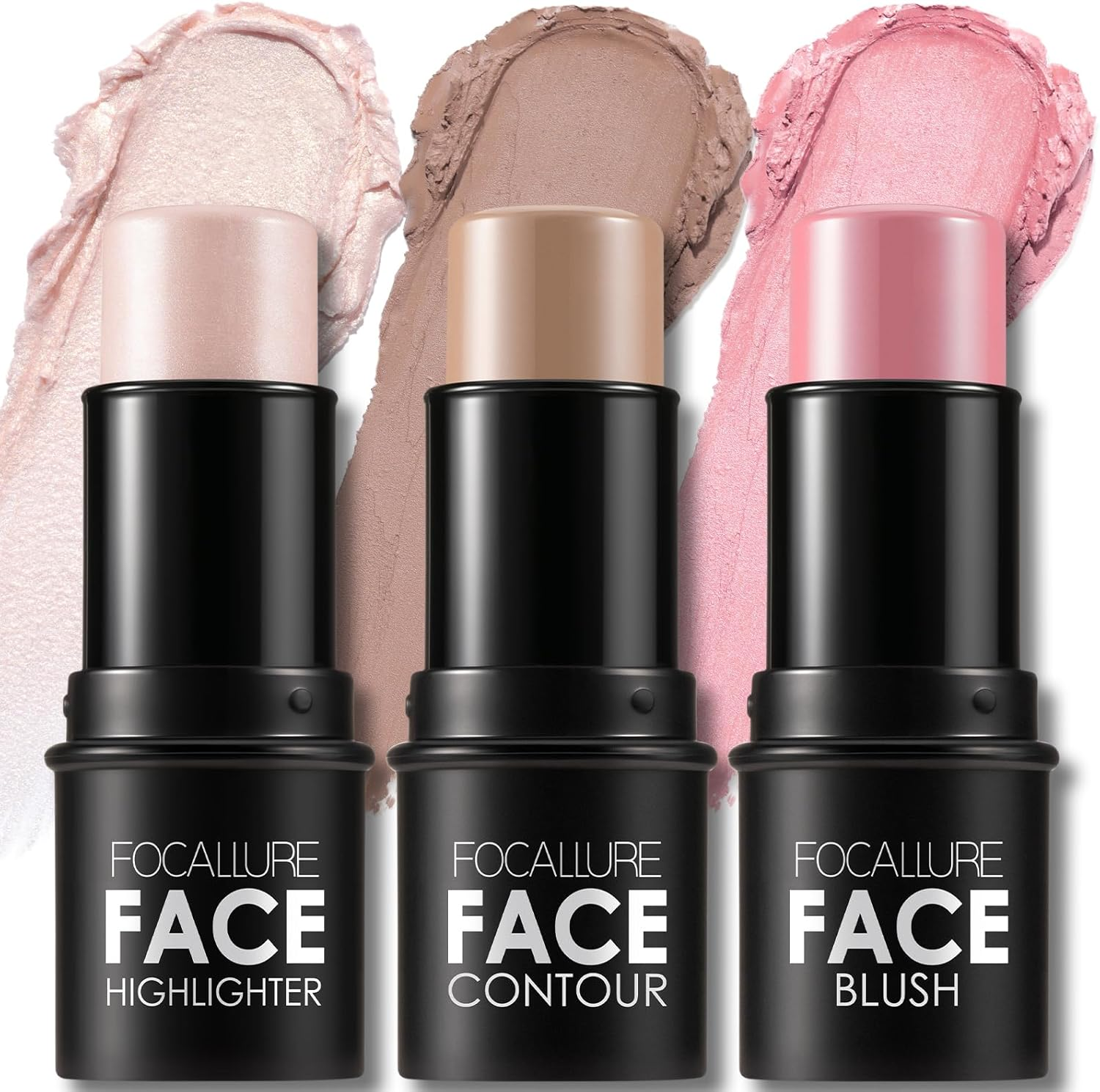 Focallure 3 Pcs Cream Contour Sticks,Shades with Highlighter & Bronzer Blush,Non-Greasy and Water-Resistant Face Contouring Pen,Easy to Sculpt the Create a Finishing Makeup,Neutral,18 Gram