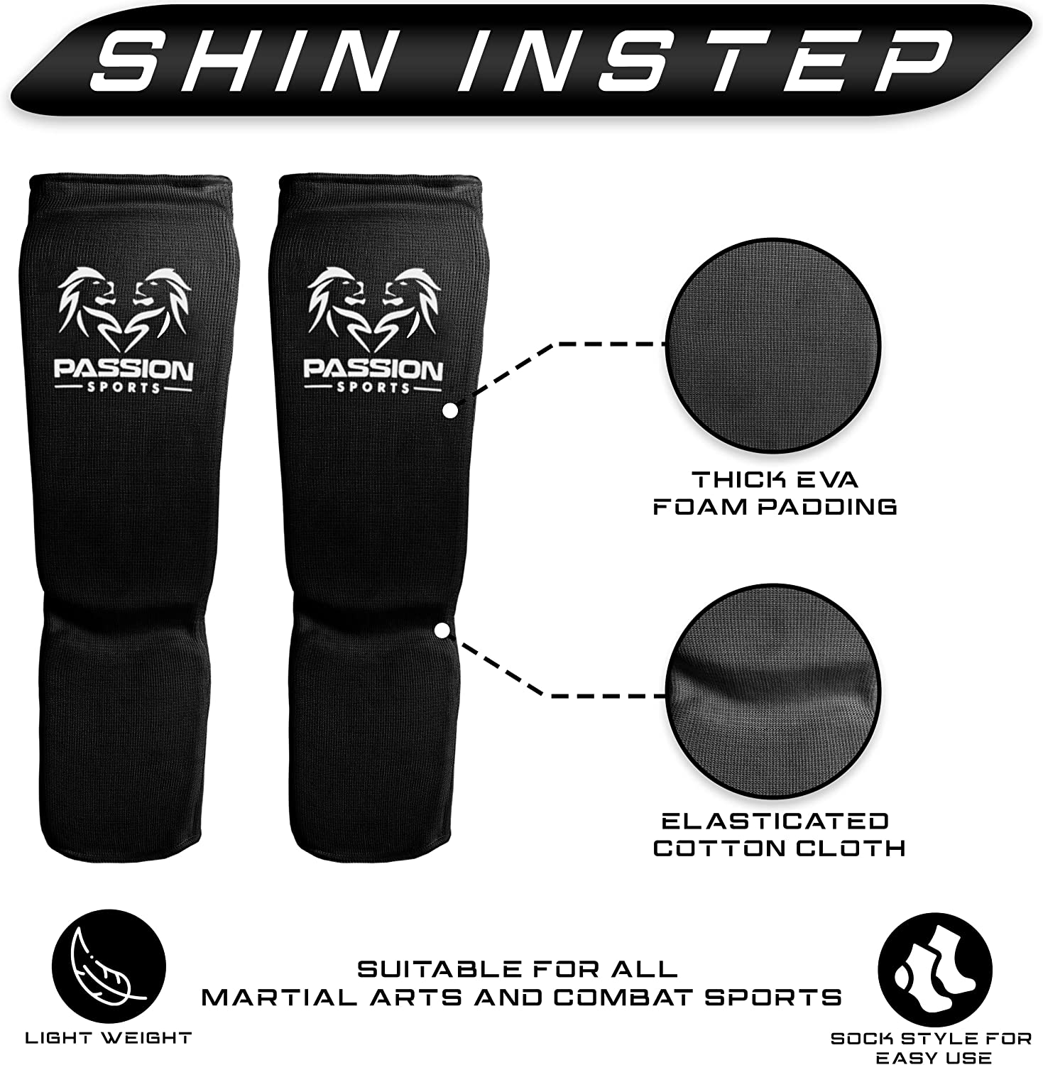 MMA Shin Instep Thick Padded Guard - Shin Instep Guard (Pair) Elasticated-Cotton Ideal for Martial Arts, Boxing, Taekwondo and Karate image number 3