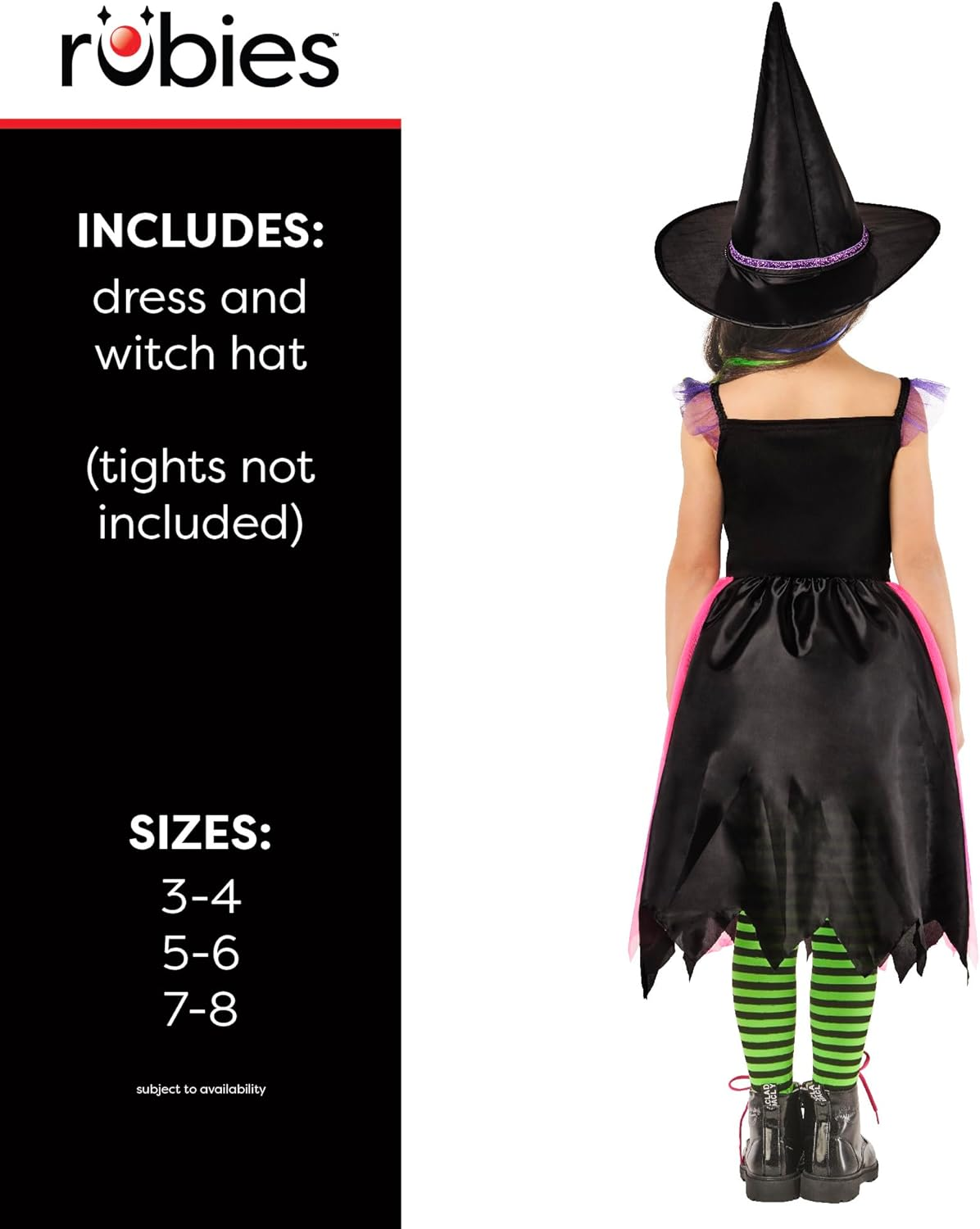 Rubies 1001676XXS000 Bright-Night Witch Kids Fancy Dress, Girls, Multicoloured, 3-4 Years image number 2