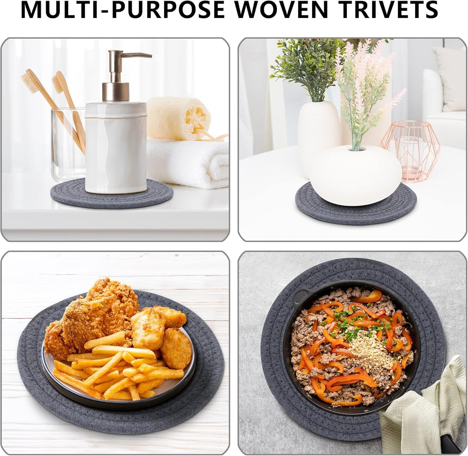 Hot Pads，Trivets for Hot Dishes,，Hot Pads for Kitchen Table,Heat Resistant Mats for Countertopn，Hot Pads for Countertops，Suitable for Hot Pots and Pans, Cotton Pads Kitchen Table Insulator (Dark Gray)