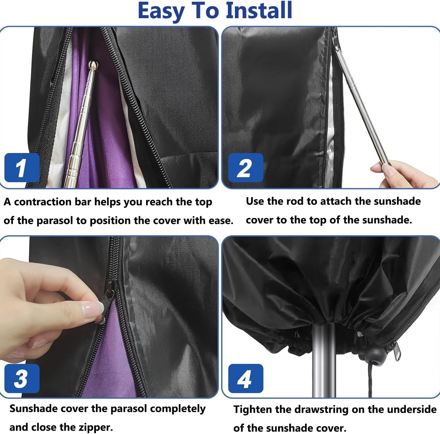 Umbrella Cover Waterproof Patio Offset Umbrella Cover Cantilever Outdoor Umbrellas Cover Parasol Covers with Zipper Fits for 8Ft to 12Ft Outdoor Umbrellas, Parasol Cover with Zip Shrink Drawstring image number 3