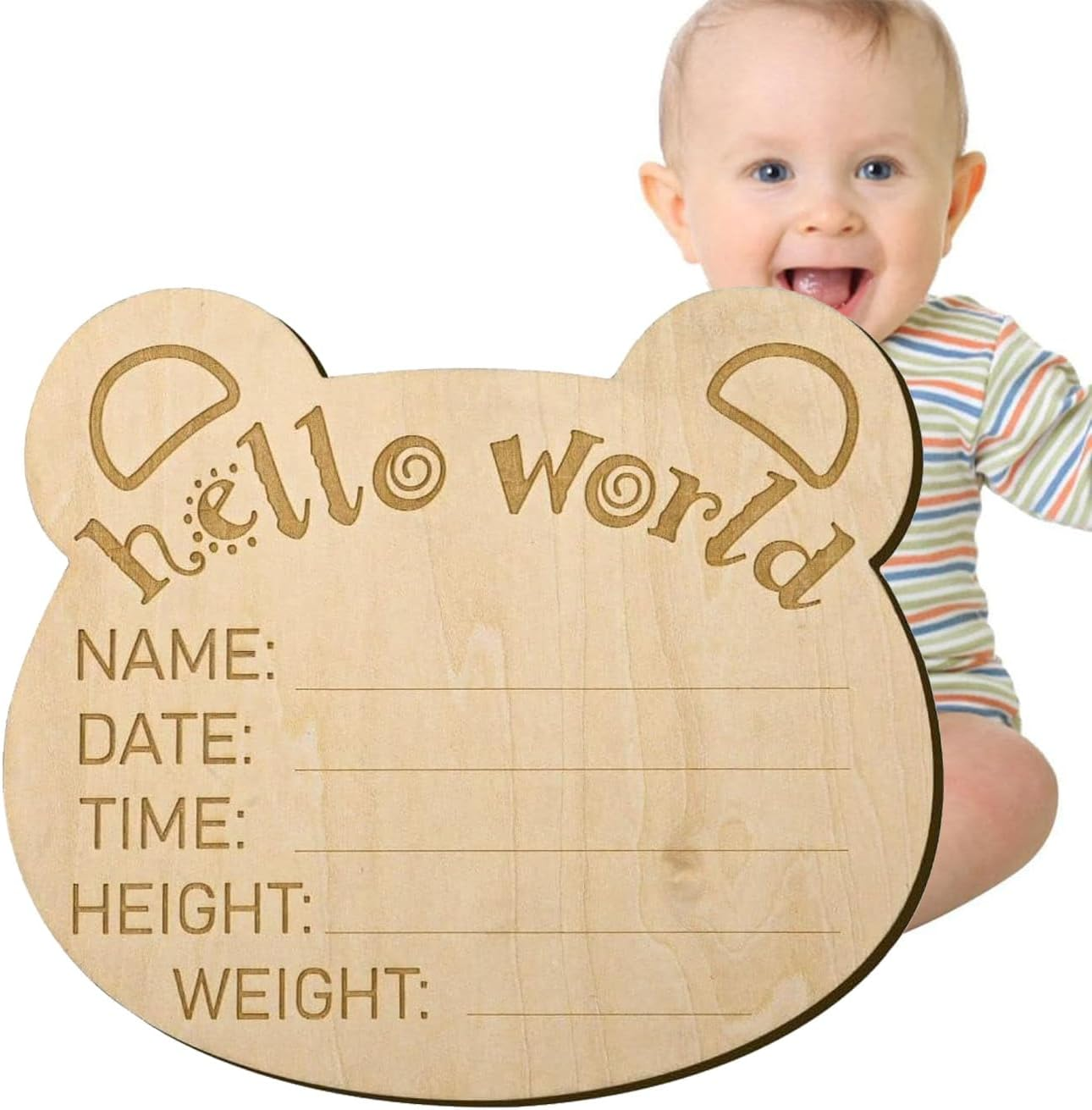 Wooden Baby Announcement Sign, Newborn Baby Announcement Sign, 5.9 Inch Hello World Newborn Welcome Sign for Baby Shower, Photo Prop, Hospital, Nursery, New Parents (A) image number 3