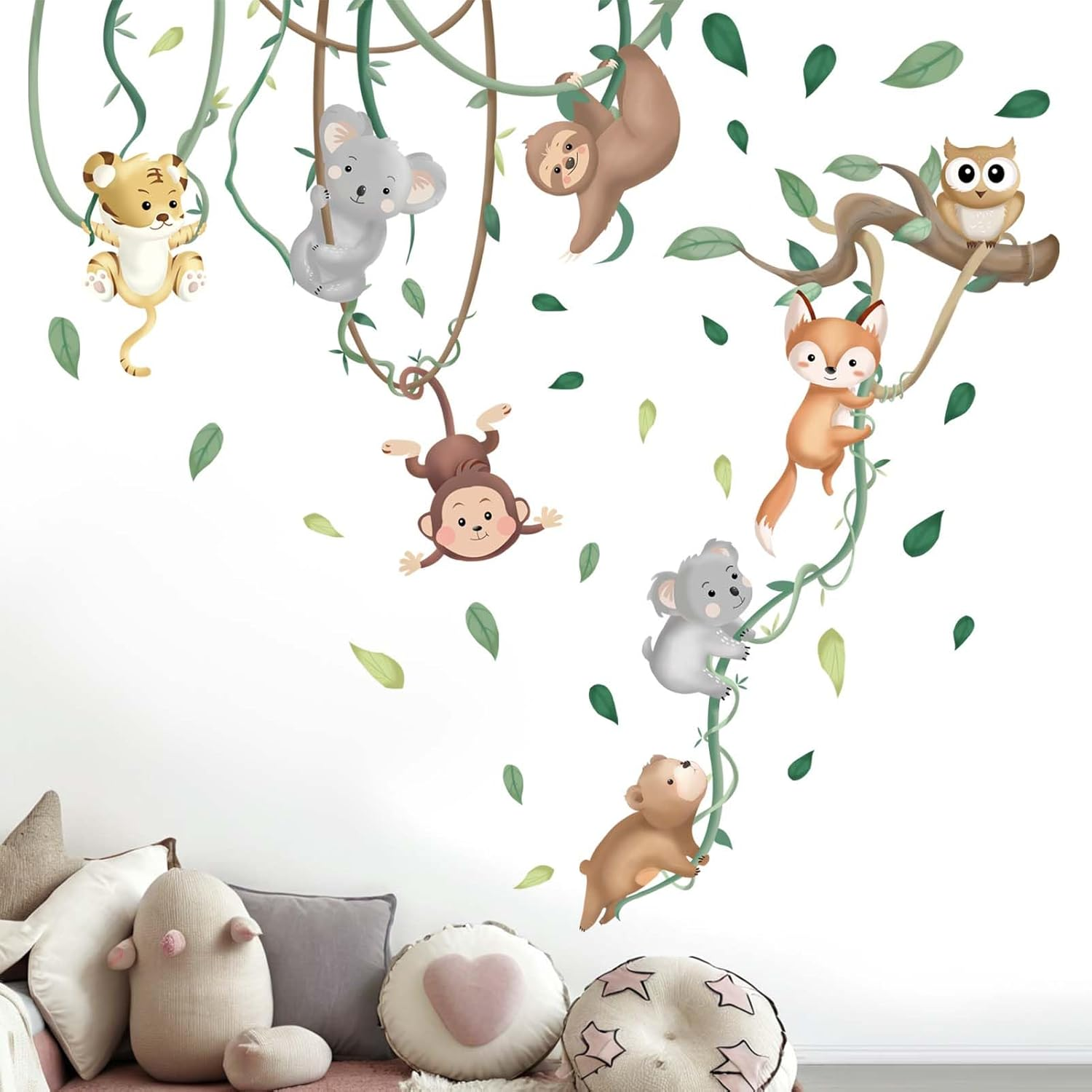 Baby Animals Wall Stickers for Nursery: Kids Boys Bedroom Classroom Daycare Wall Decals - Jungle Animals Climbing Tree Fox Giraffe Monkey Sloth Koala image number 3