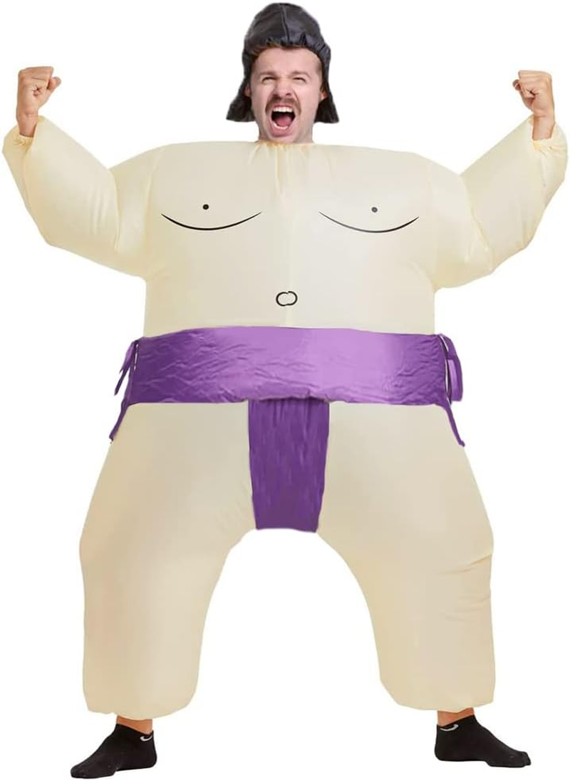 Inflatable Sumo Wrestler Suit Costume for Adult Blow up Halloween Party Fat Suit Fancy Families Member Game