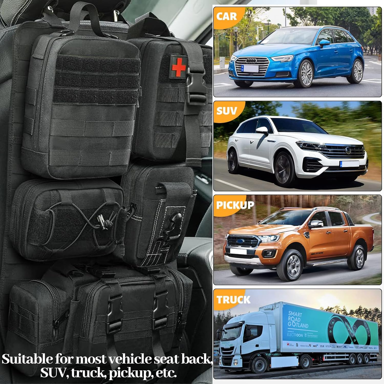 Tactical Molle Car Seat Back Organizer, Tactical Bag with 5 Mole Bags for Backseat, Multifunctional Car Seat Organiser Fits All Vehicles, Portable Outdoor Organizer for Car Truck Ford Jeep Vehicle image number 5