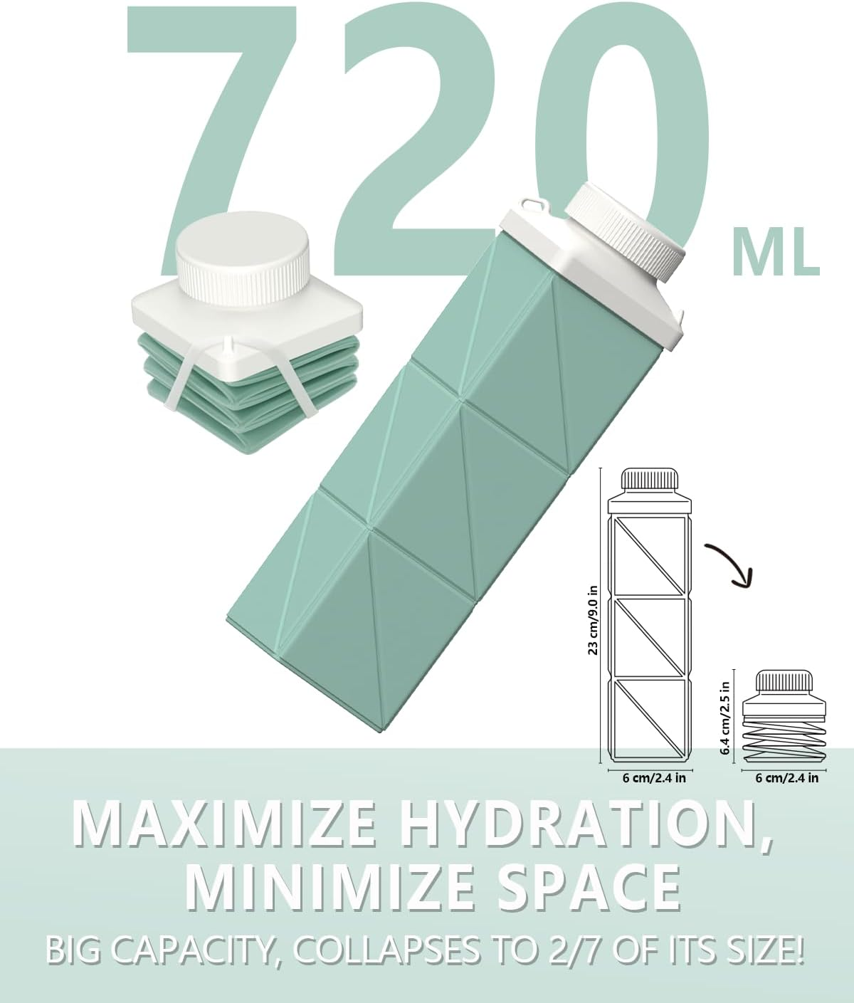 Collapsible Water Bottles 720Ml, Foldable Portable Water Bottle, Lightweight Reusable Leakproof for Travel Camping Hiking Cycling Yoga Sports Outdoor School Office Gym, 1 Pack, Green image number 4