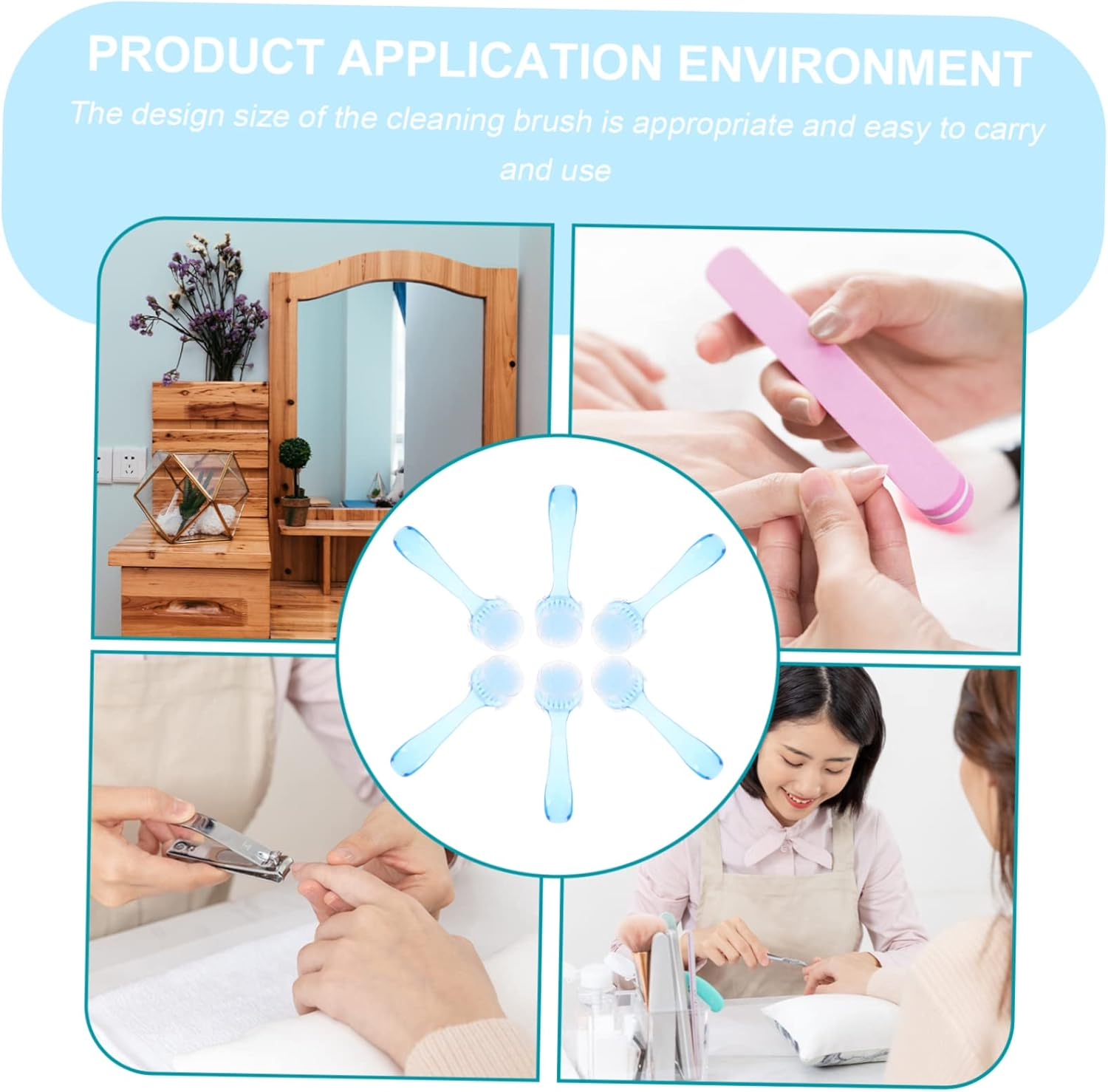 6Pcs Nail Duster Brush Manicure Detail Brush Cover Clean up for Nails Face Professional Manicure Tool - Blue image number 2