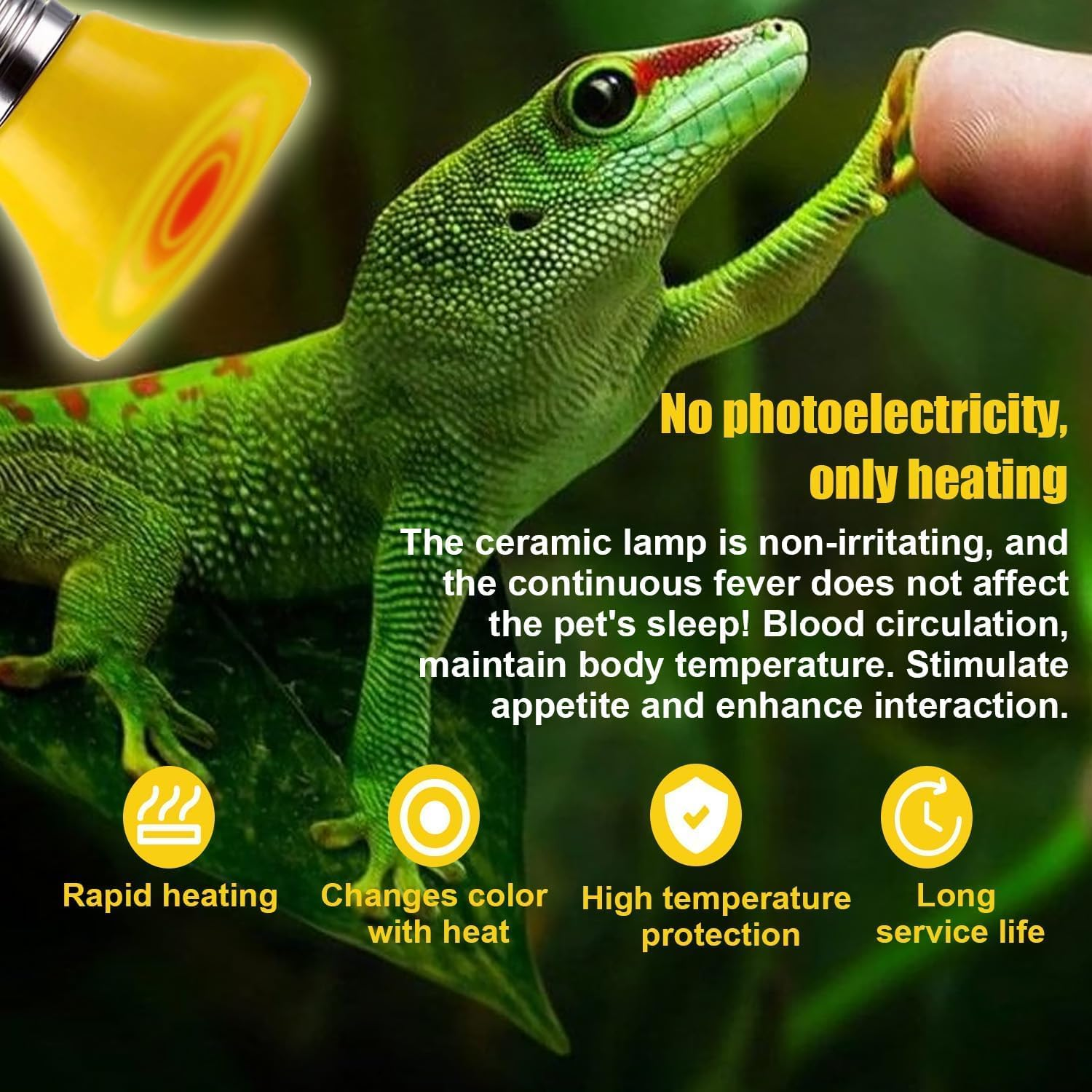3 PCS Pet Ceramic Heat Lamp, Infrared Bulb Emitter Lamp, 25W 50W 75W, Reptile Heating Lamp Bulb, E27 Interface, Heating Color Change, Fit for Pet Brooder Coop Chicken Reptiles Amphibian (Yellow) image number 3