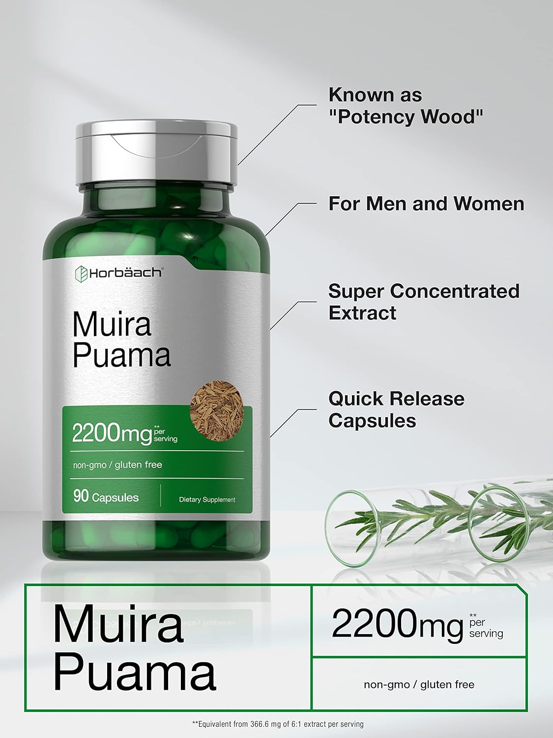 Muira Puama Extract 2200 Mg | 90 Capsules | Non GMO, Gluten Free Supplement | by Horbaach image number 6